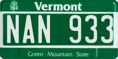 VT license plate NAN933