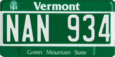 VT license plate NAN934