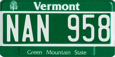 VT license plate NAN958
