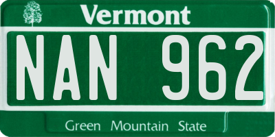 VT license plate NAN962