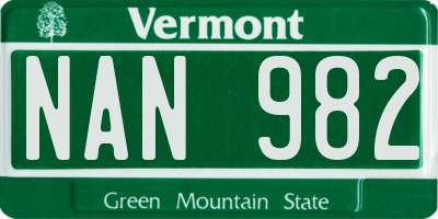 VT license plate NAN982