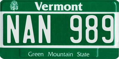 VT license plate NAN989