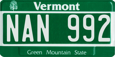 VT license plate NAN992
