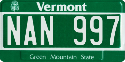 VT license plate NAN997