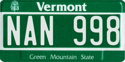 VT license plate NAN998