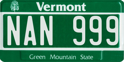 VT license plate NAN999
