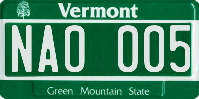 VT license plate NAO005