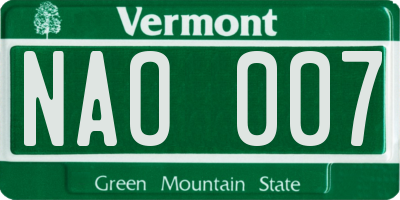VT license plate NAO007