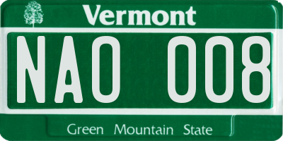 VT license plate NAO008