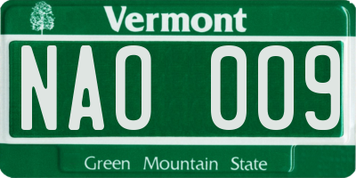 VT license plate NAO009