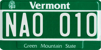 VT license plate NAO010