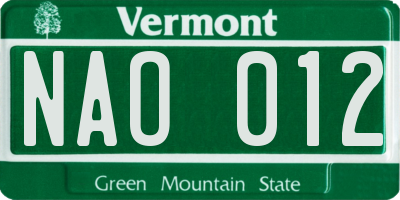 VT license plate NAO012