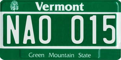 VT license plate NAO015