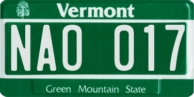 VT license plate NAO017