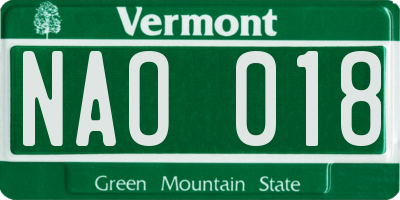 VT license plate NAO018