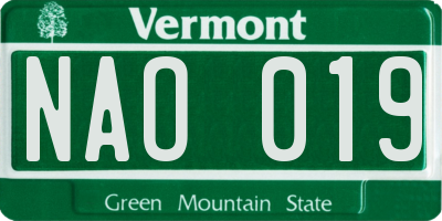 VT license plate NAO019