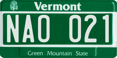 VT license plate NAO021