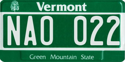 VT license plate NAO022