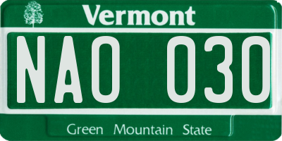VT license plate NAO030