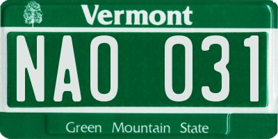 VT license plate NAO031
