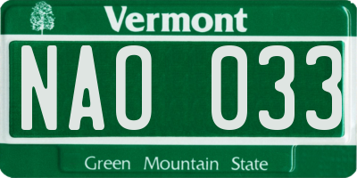 VT license plate NAO033
