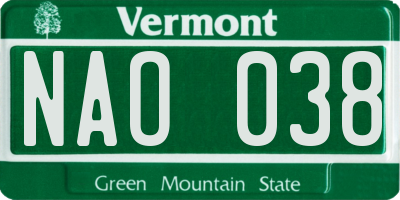 VT license plate NAO038