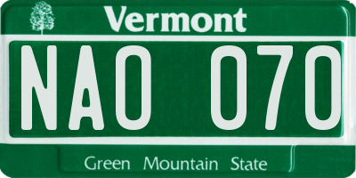 VT license plate NAO070