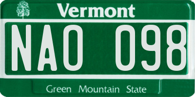 VT license plate NAO098