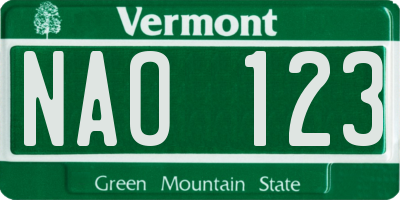 VT license plate NAO123