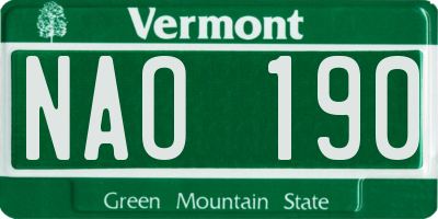 VT license plate NAO190