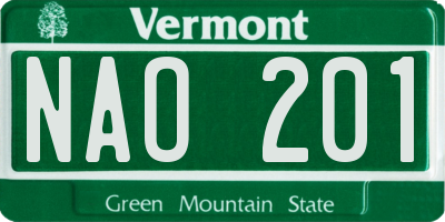 VT license plate NAO201