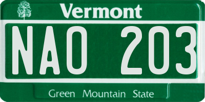 VT license plate NAO203