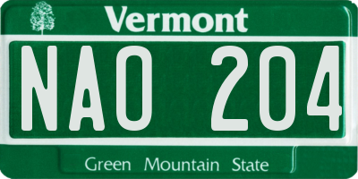 VT license plate NAO204