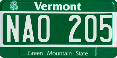 VT license plate NAO205