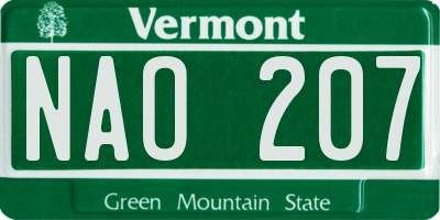 VT license plate NAO207