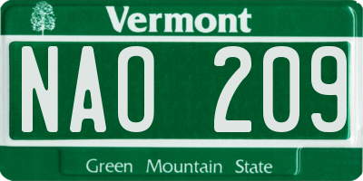 VT license plate NAO209