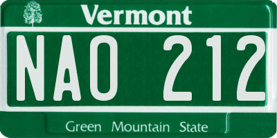VT license plate NAO212