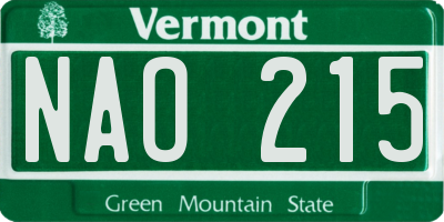 VT license plate NAO215