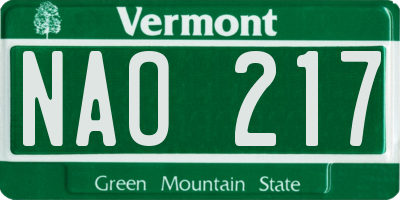 VT license plate NAO217