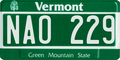 VT license plate NAO229