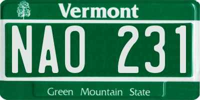 VT license plate NAO231