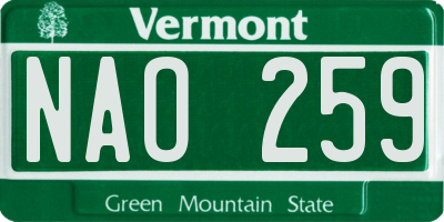 VT license plate NAO259