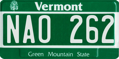 VT license plate NAO262