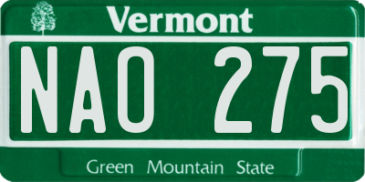 VT license plate NAO275