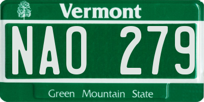 VT license plate NAO279