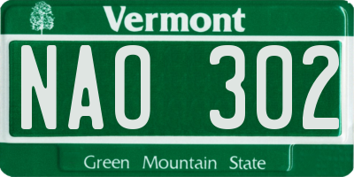 VT license plate NAO302