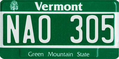VT license plate NAO305