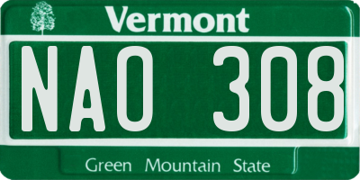 VT license plate NAO308