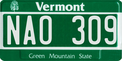 VT license plate NAO309