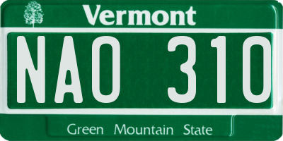 VT license plate NAO310